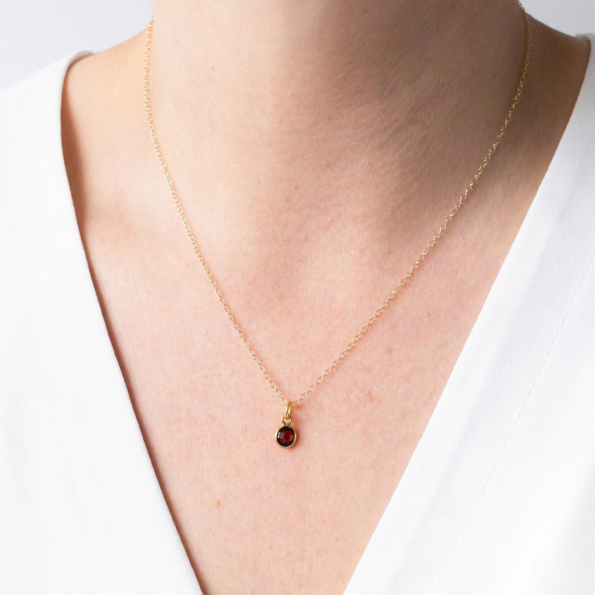 Gold Garnet January Birthstone Necklace