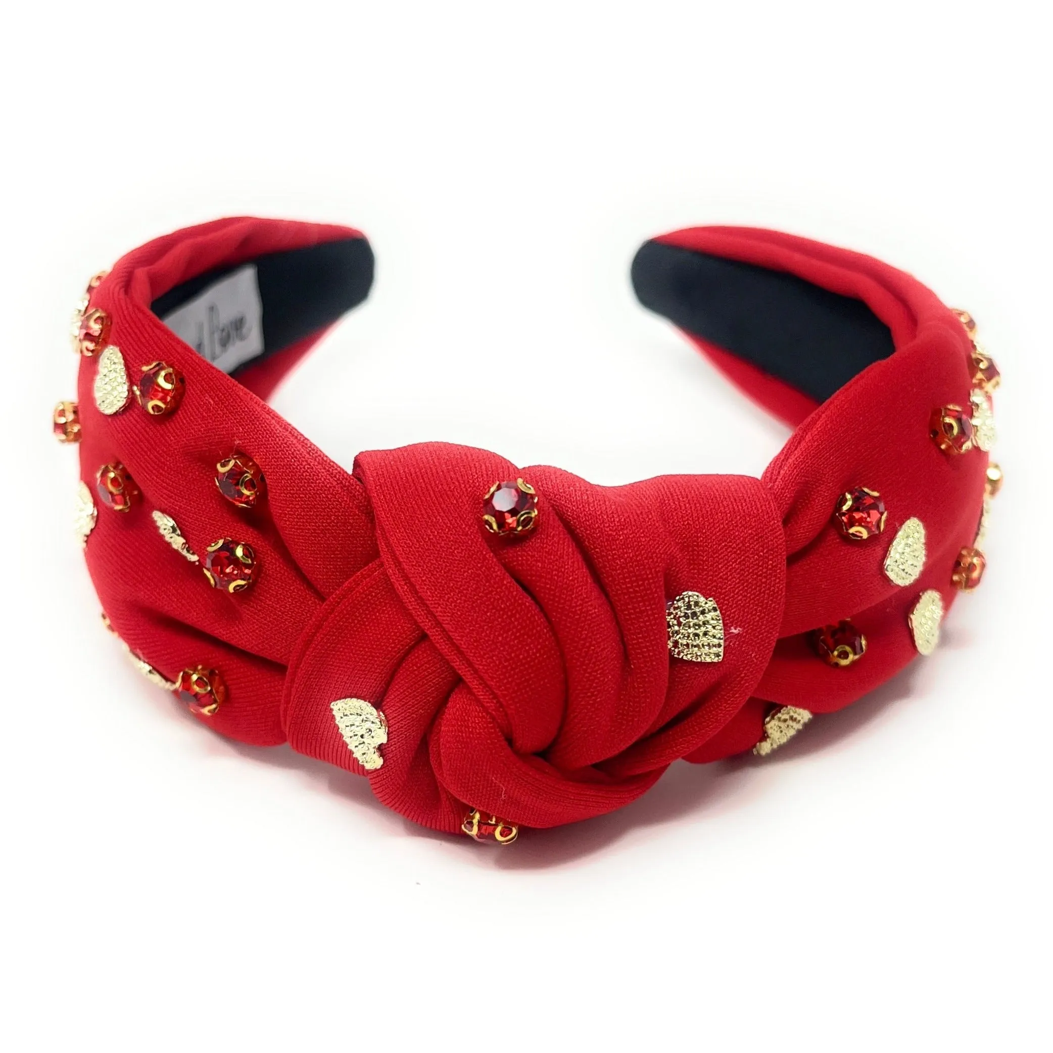 Gold Hearts Red Jeweled Knot Headband