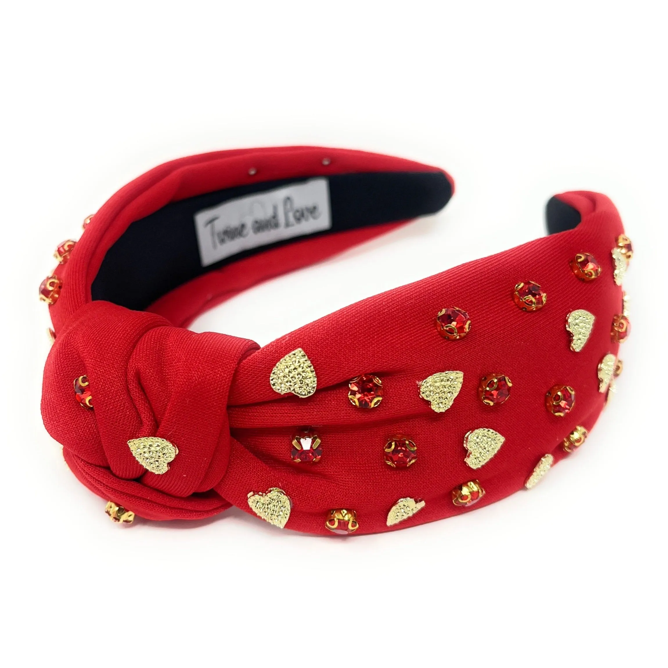 Gold Hearts Red Jeweled Knot Headband