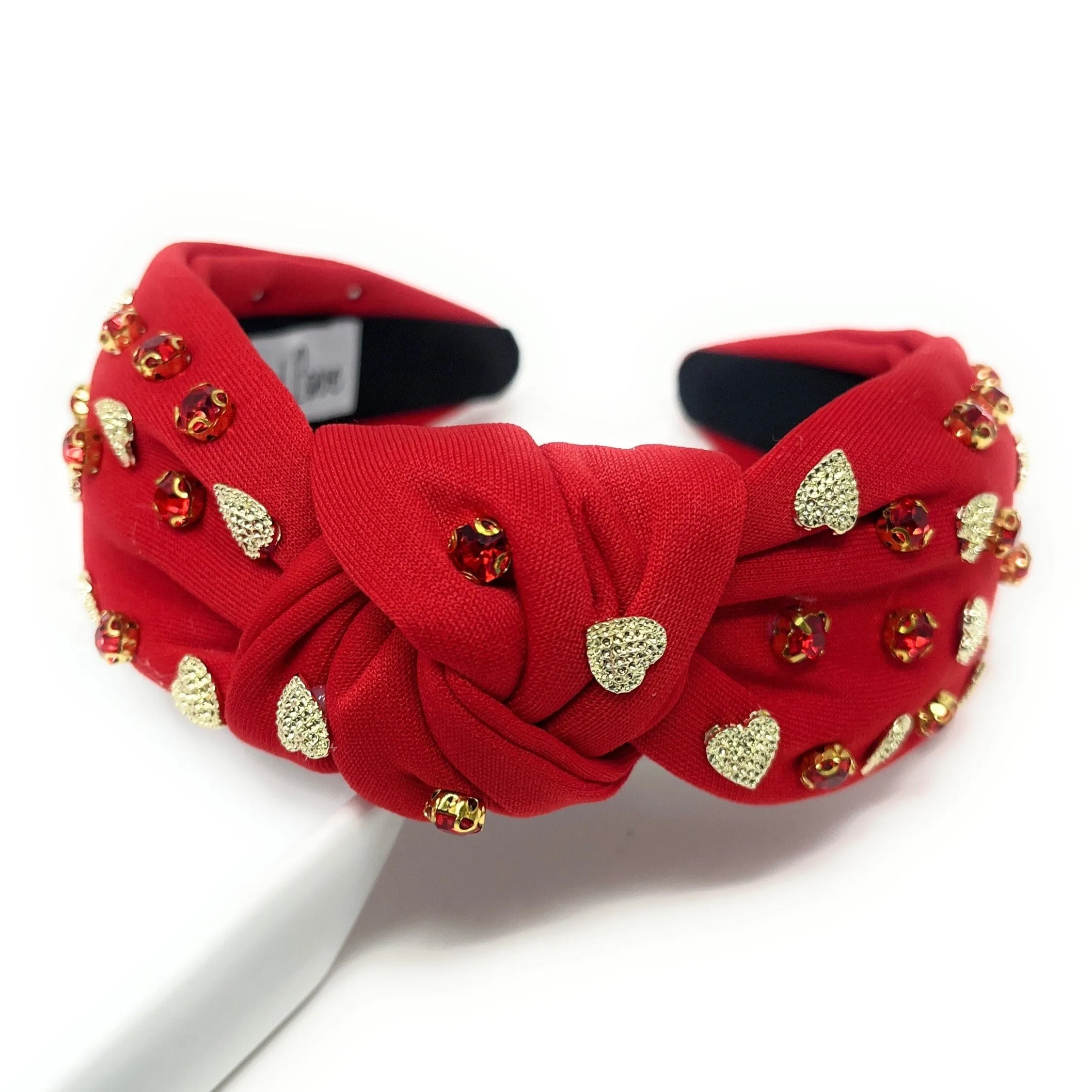 Gold Hearts Red Jeweled Knot Headband