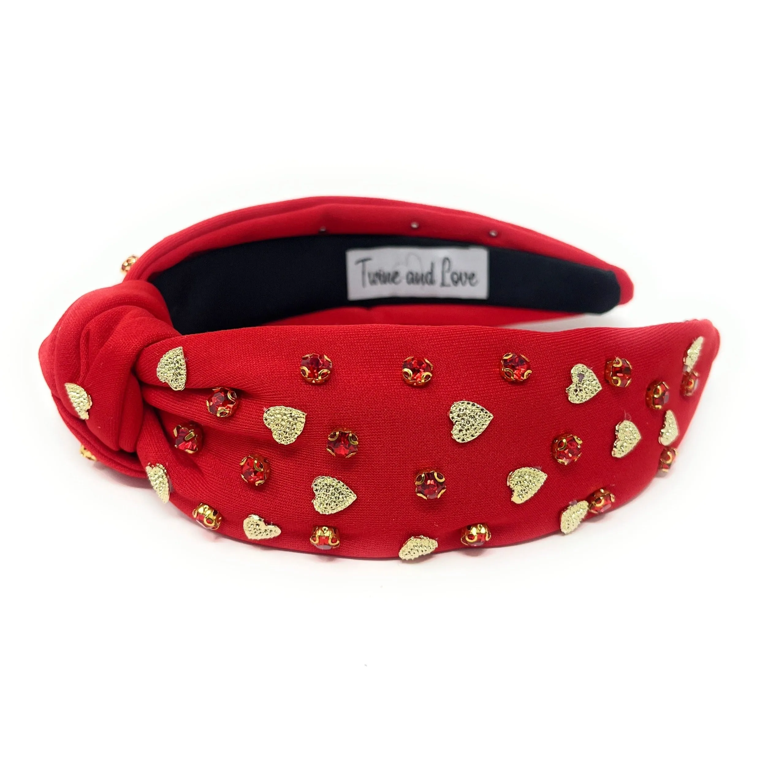 Gold Hearts Red Jeweled Knot Headband