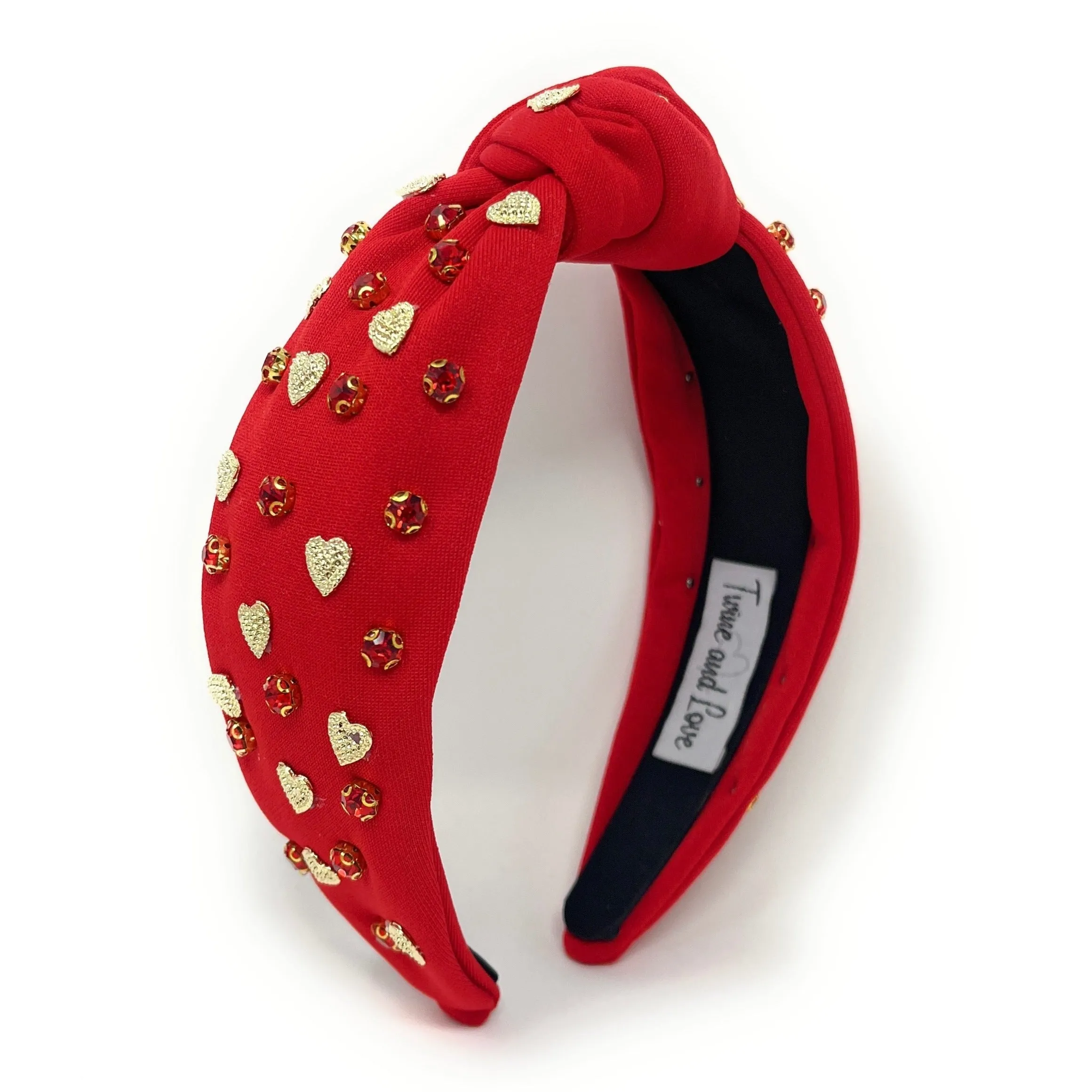 Gold Hearts Red Jeweled Knot Headband