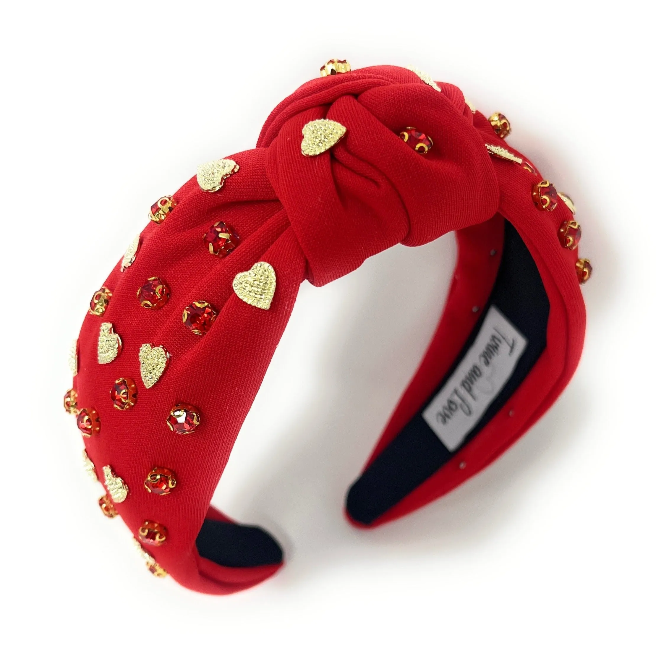 Gold Hearts Red Jeweled Knot Headband