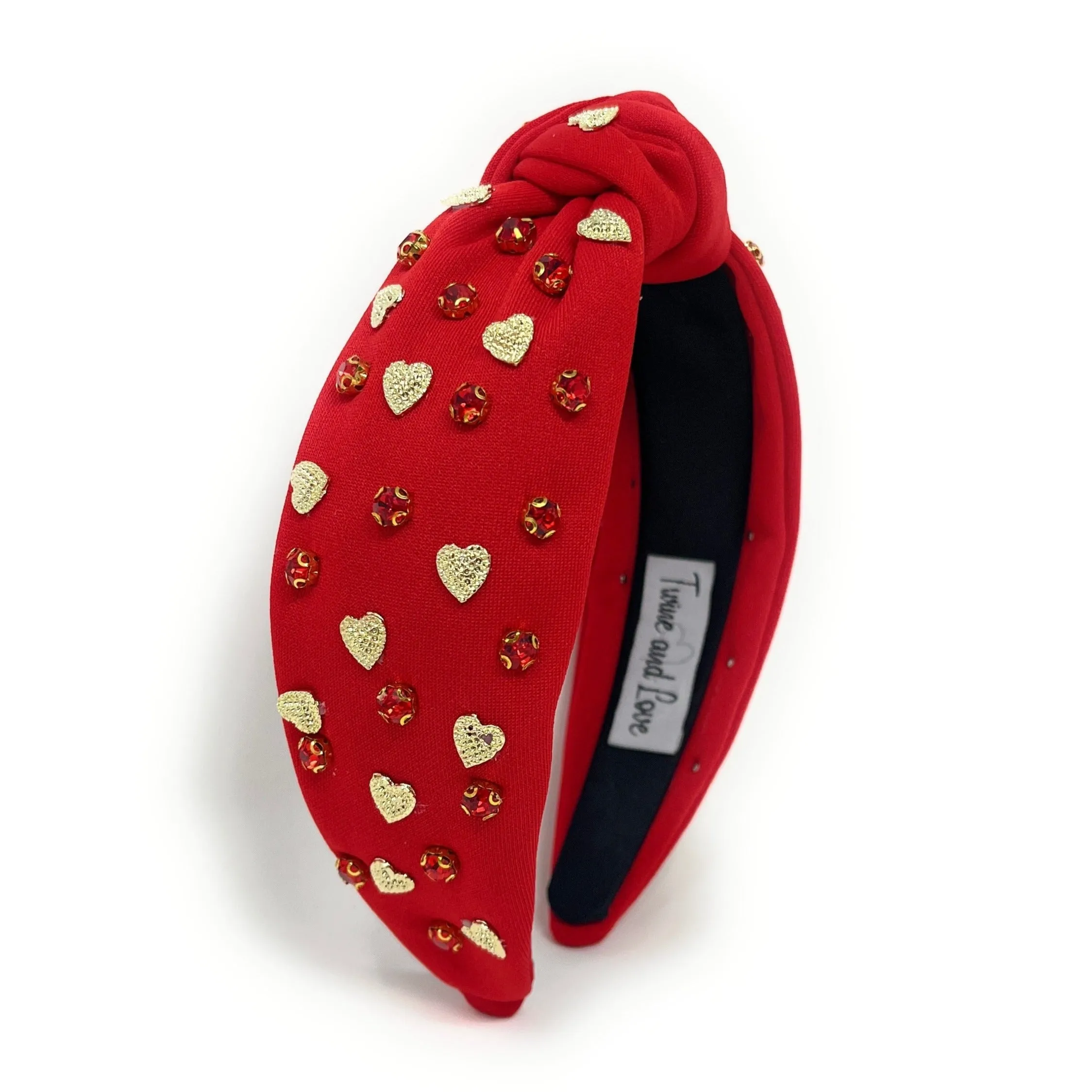 Gold Hearts Red Jeweled Knot Headband