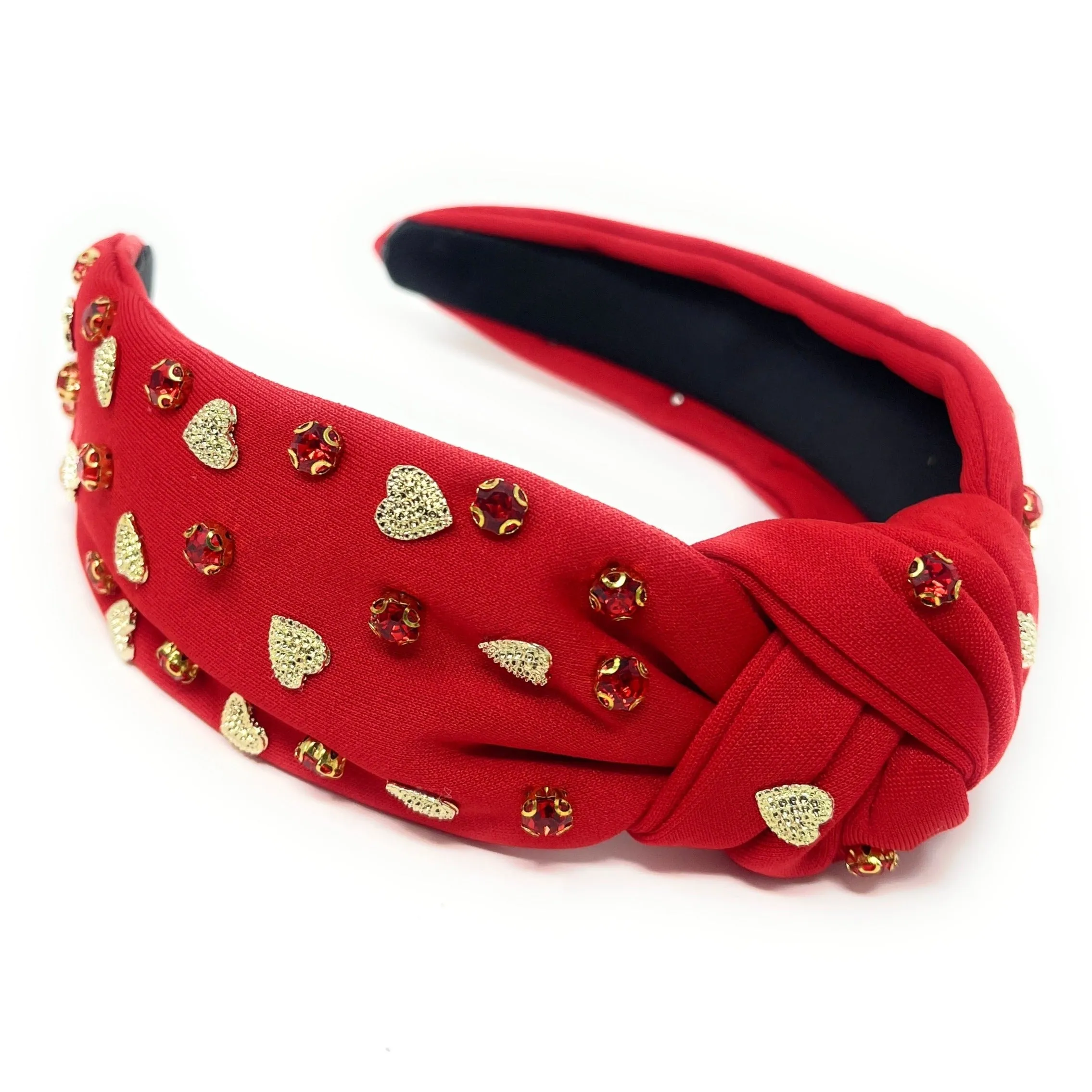 Gold Hearts Red Jeweled Knot Headband