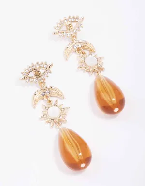 Gold Mixed Celestial & Beaded Teardrop Earrings