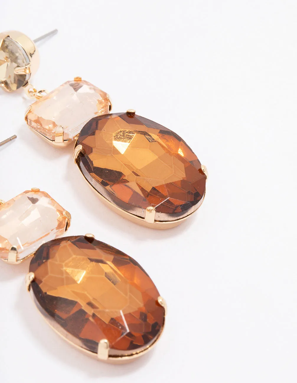 Gold Molten Amber Stone Statement Drop Earrings