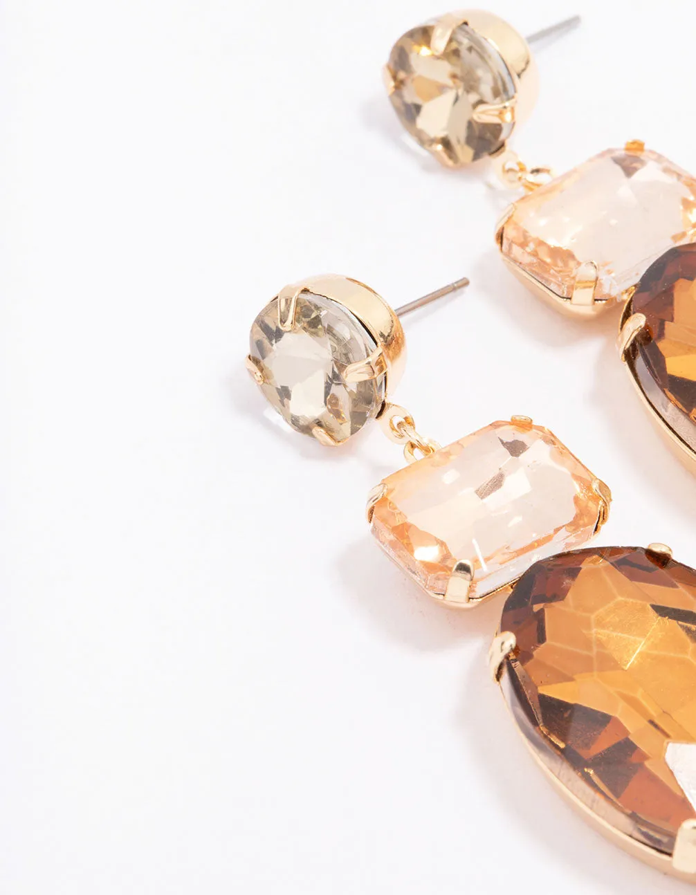 Gold Molten Amber Stone Statement Drop Earrings