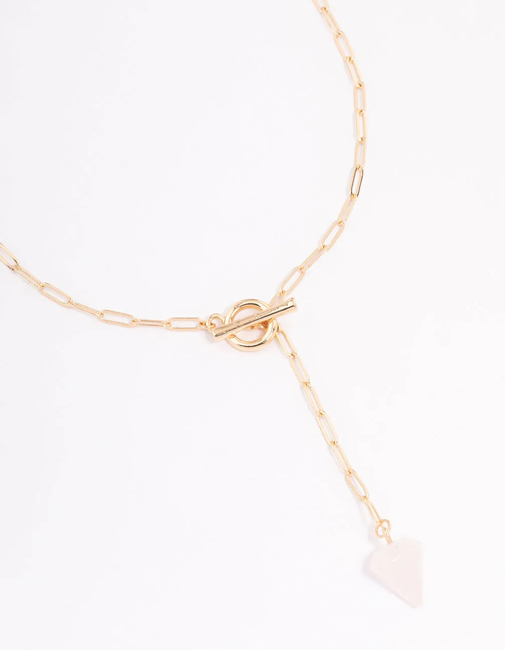 Gold Rose Quartz Charm T&O Pendant Necklace