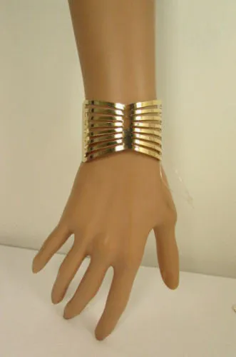 Gold Thin Metal Hand Cuff Bracelet Cut Out Bow Shapes