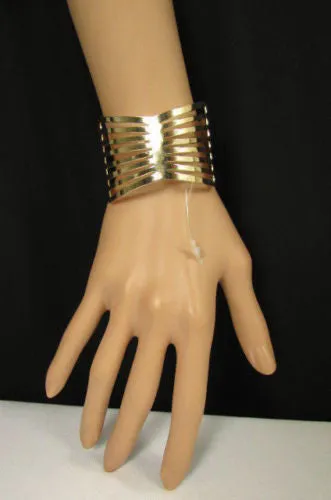 Gold Thin Metal Hand Cuff Bracelet Cut Out Bow Shapes