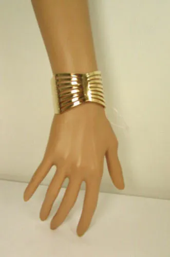 Gold Thin Metal Hand Cuff Bracelet Cut Out Bow Shapes