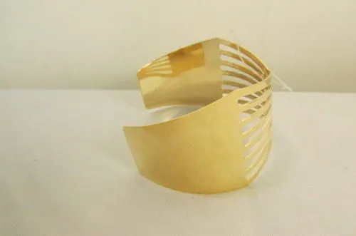 Gold Thin Metal Hand Cuff Bracelet Cut Out Bow Shapes