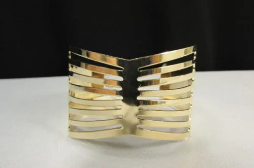 Gold Thin Metal Hand Cuff Bracelet Cut Out Bow Shapes