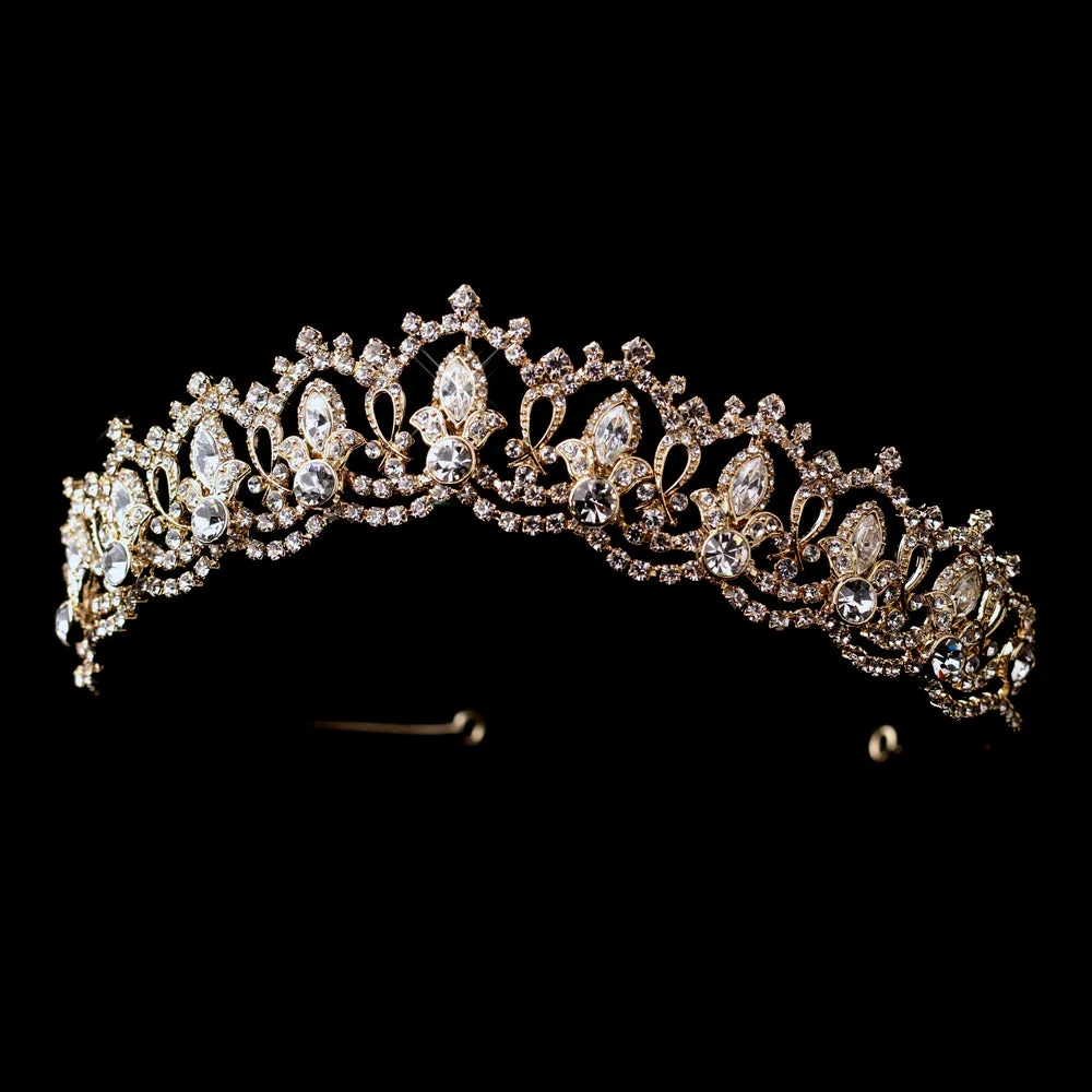 Gorgeous Royal Antique Inspired Silver or Lt Gold Crystal Bridal Tiara