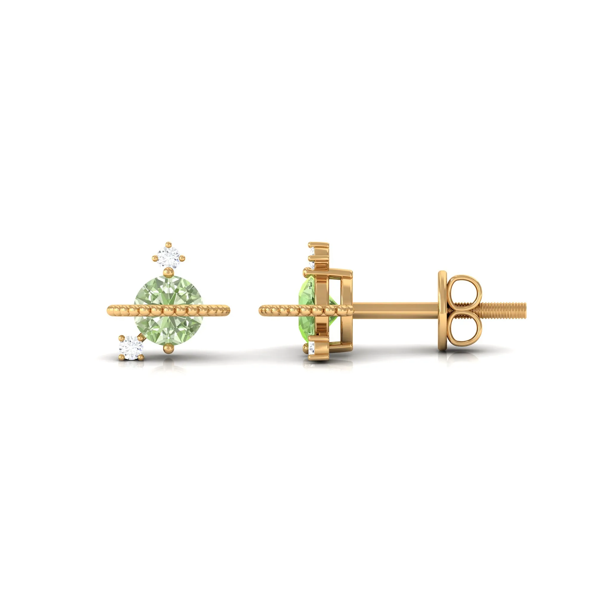 Green Sapphire Celestial Stud Earrings with Diamond