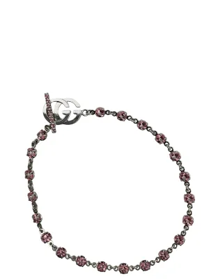 Gucci GG Running Pink Topaz Bracelet In 18K White Gold Size 6.5in