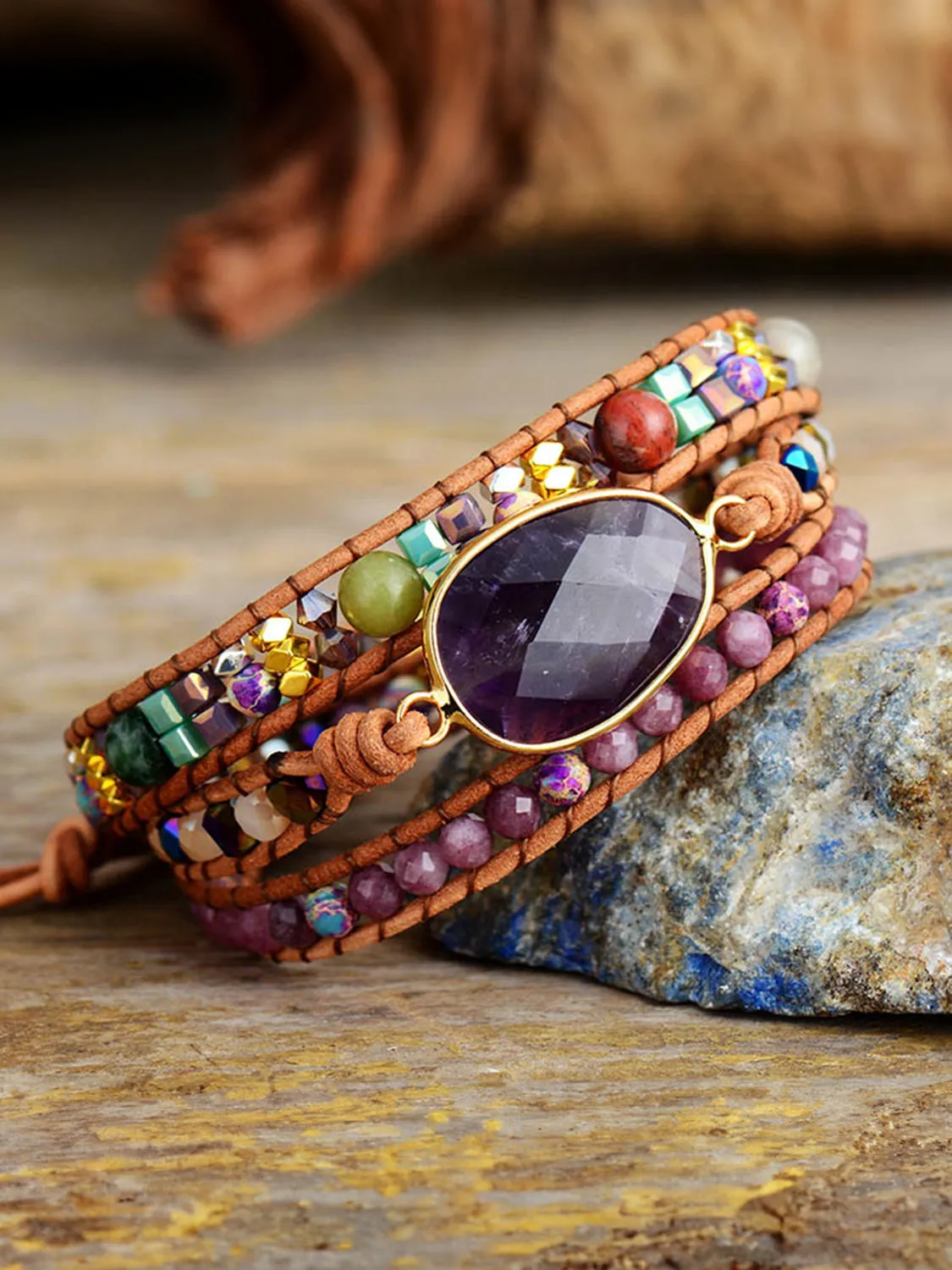 Handmade Boho Beach Amethyst Bracelet