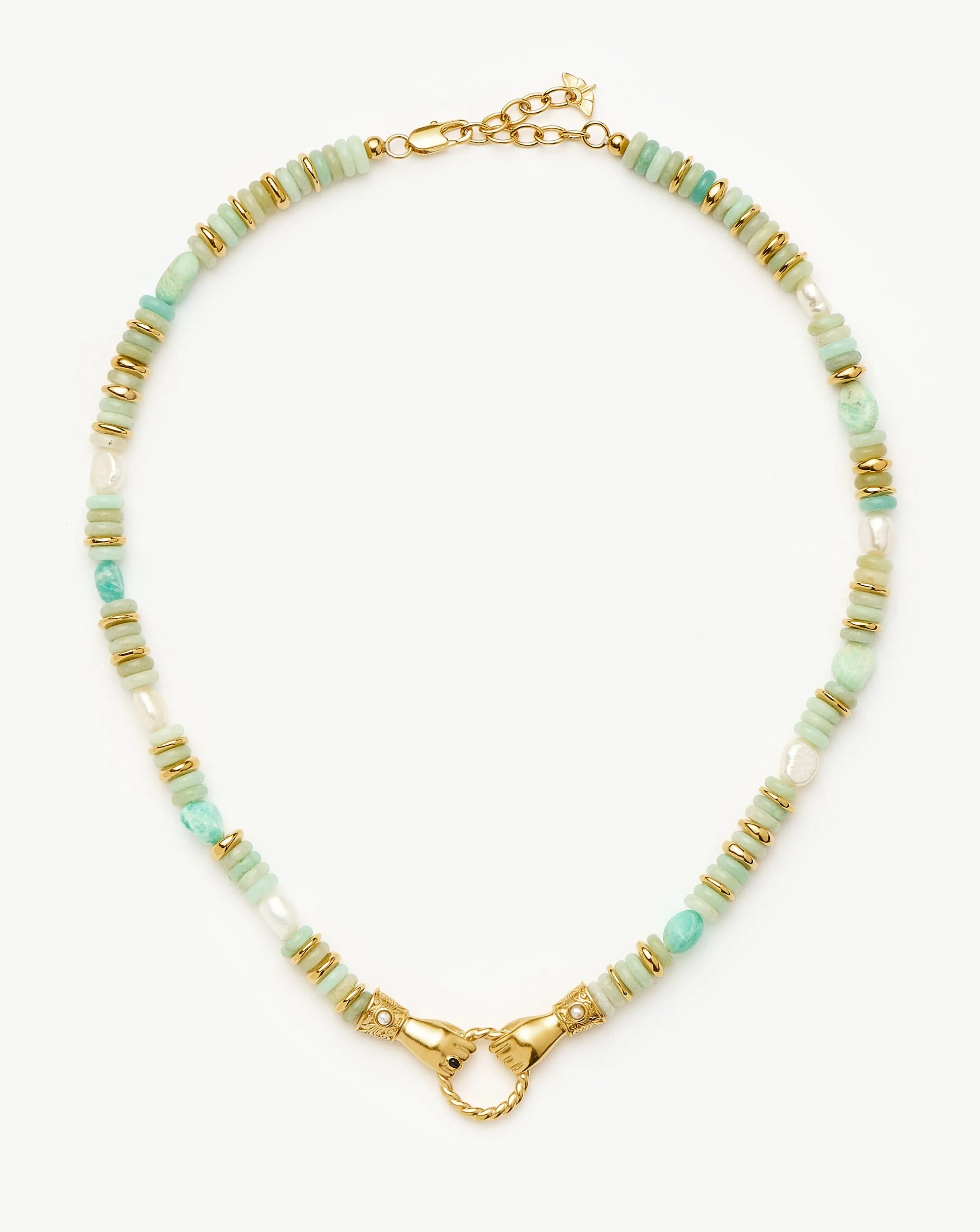 Harris Reed In Good Hands Chunky Beaded Gemstone Necklace | 18k Gold Plated/Multi Amazonite & Pearl