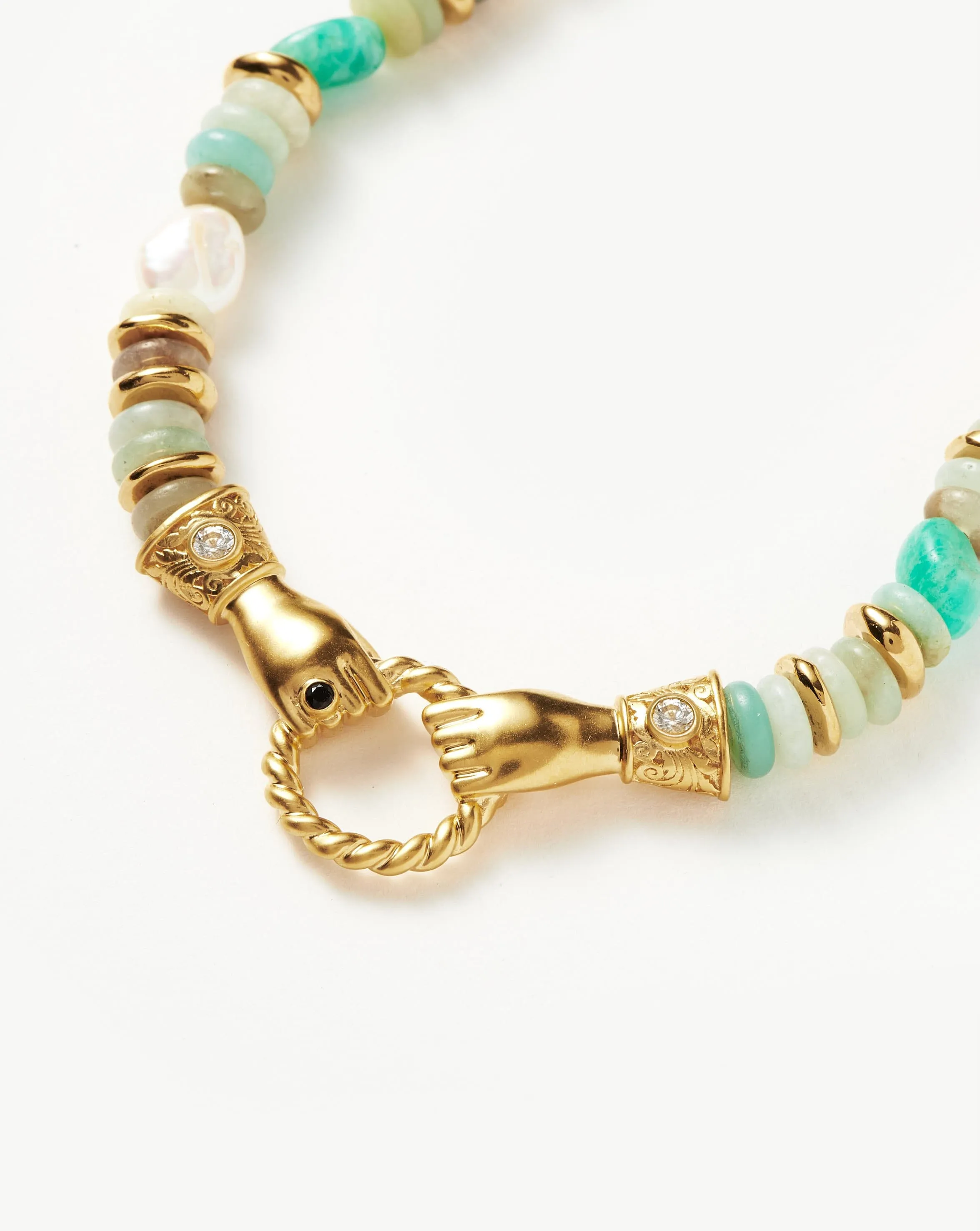 Harris Reed In Good Hands Chunky Beaded Gemstone Necklace | 18k Gold Plated/Multi Amazonite & Pearl