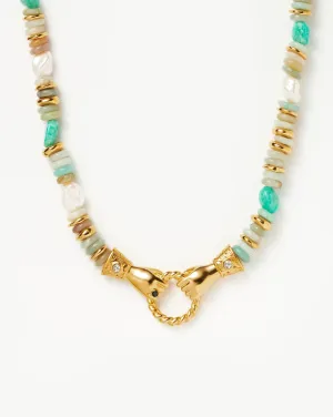 Harris Reed In Good Hands Chunky Beaded Gemstone Necklace | 18k Gold Plated/Multi Amazonite & Pearl