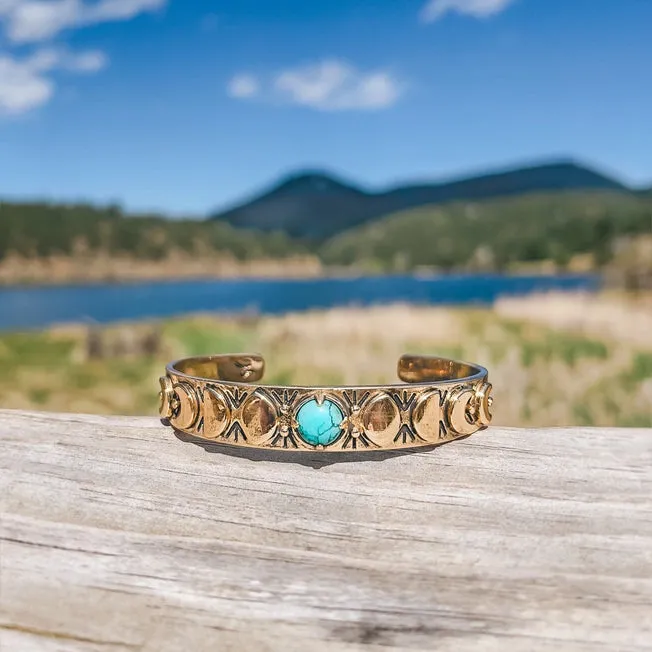 Hiouchi Moon Phases Cuff Bracelet | Turquoise | Gold   Silver