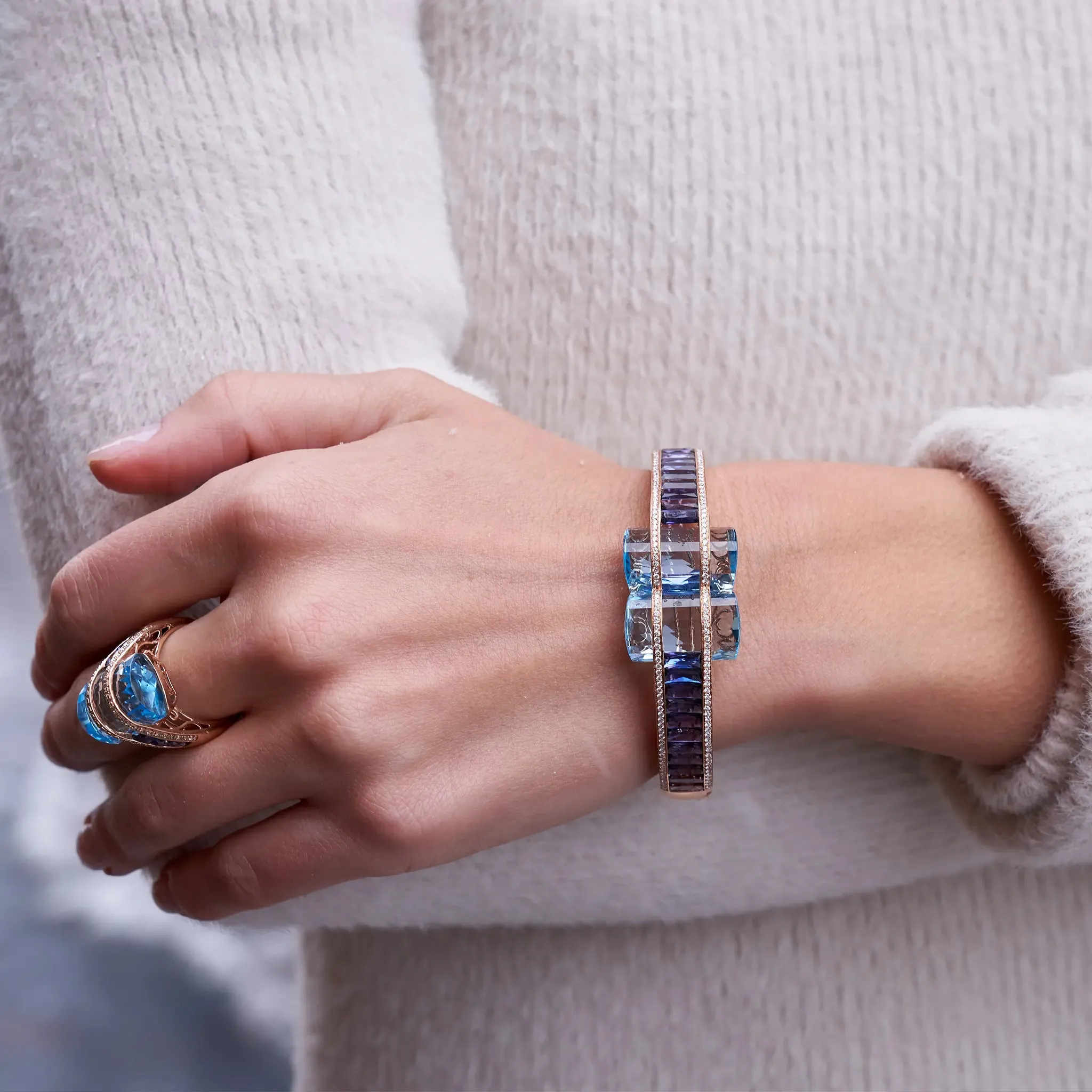 Iolite, Blue Topaz & Diamond Flexing Bangle Bracelet