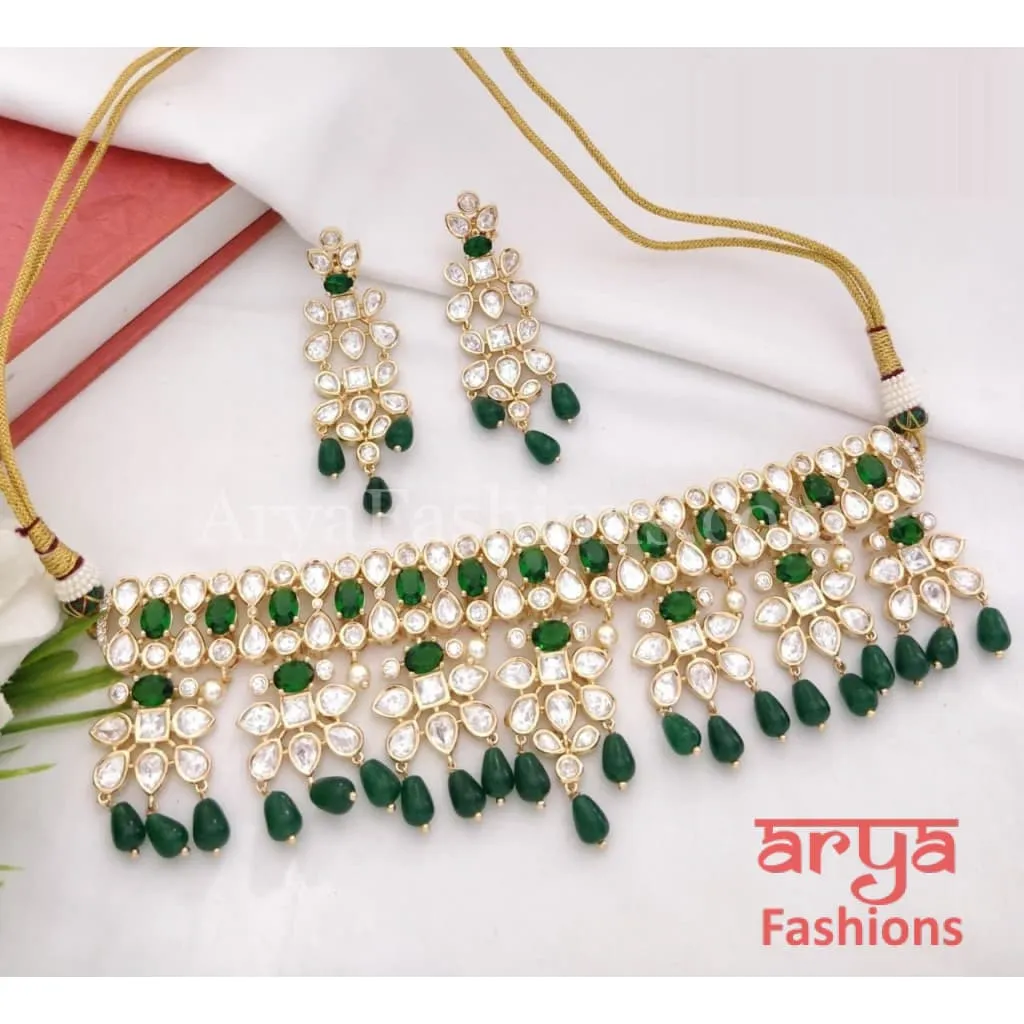 Jadau CZ Necklace/ Rajwadi Indian Jewelry/ Rajasthani Choker