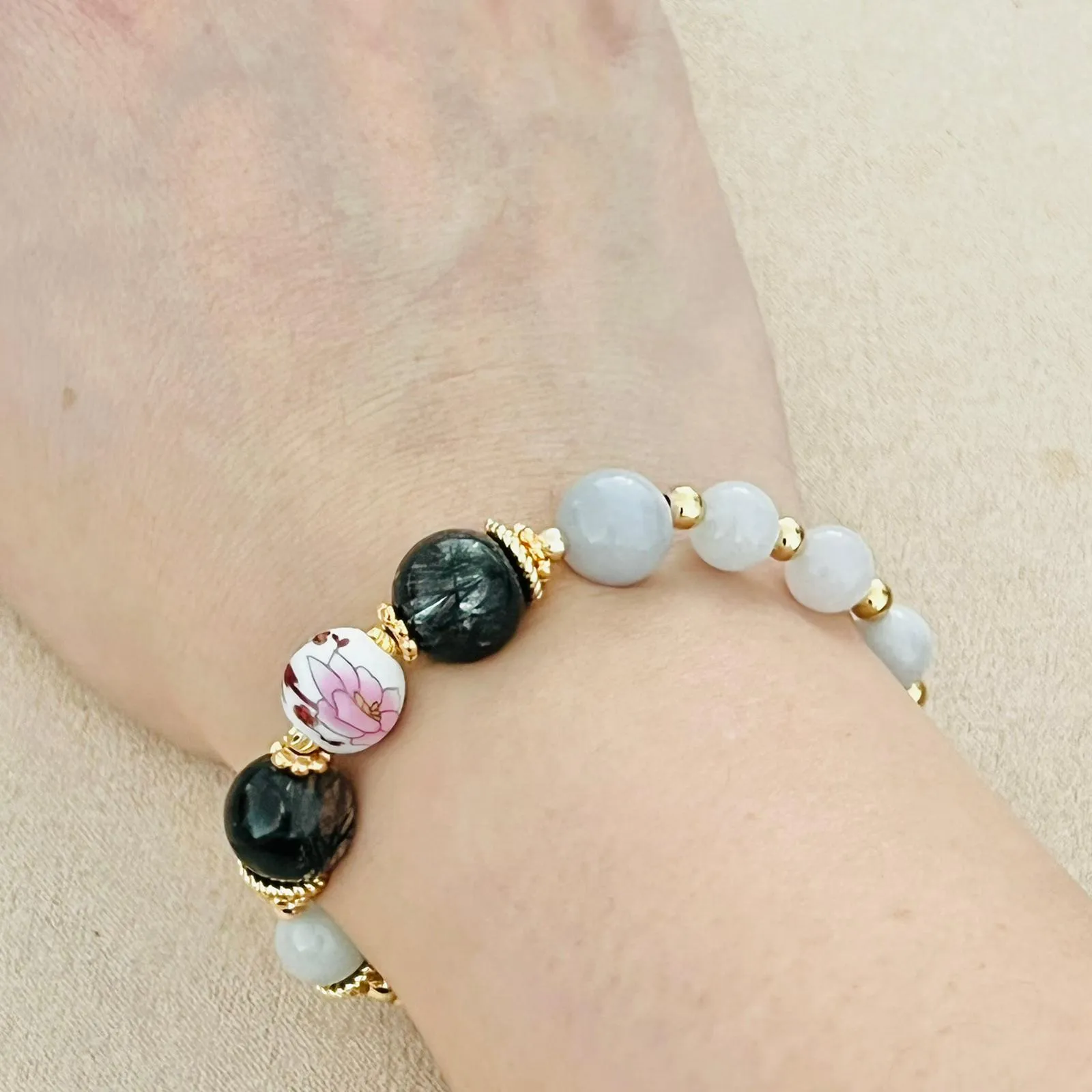 Jade & Black Rutilated Quartz Bracelet