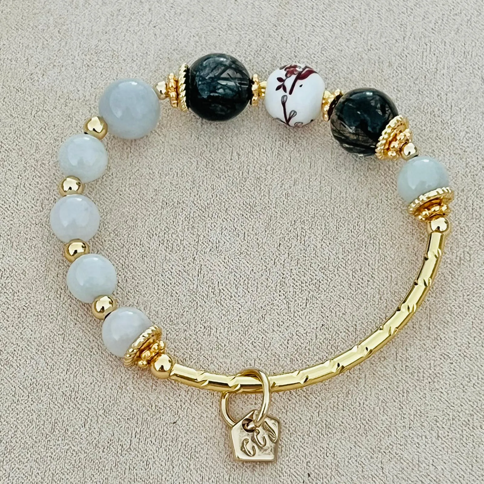 Jade & Black Rutilated Quartz Bracelet