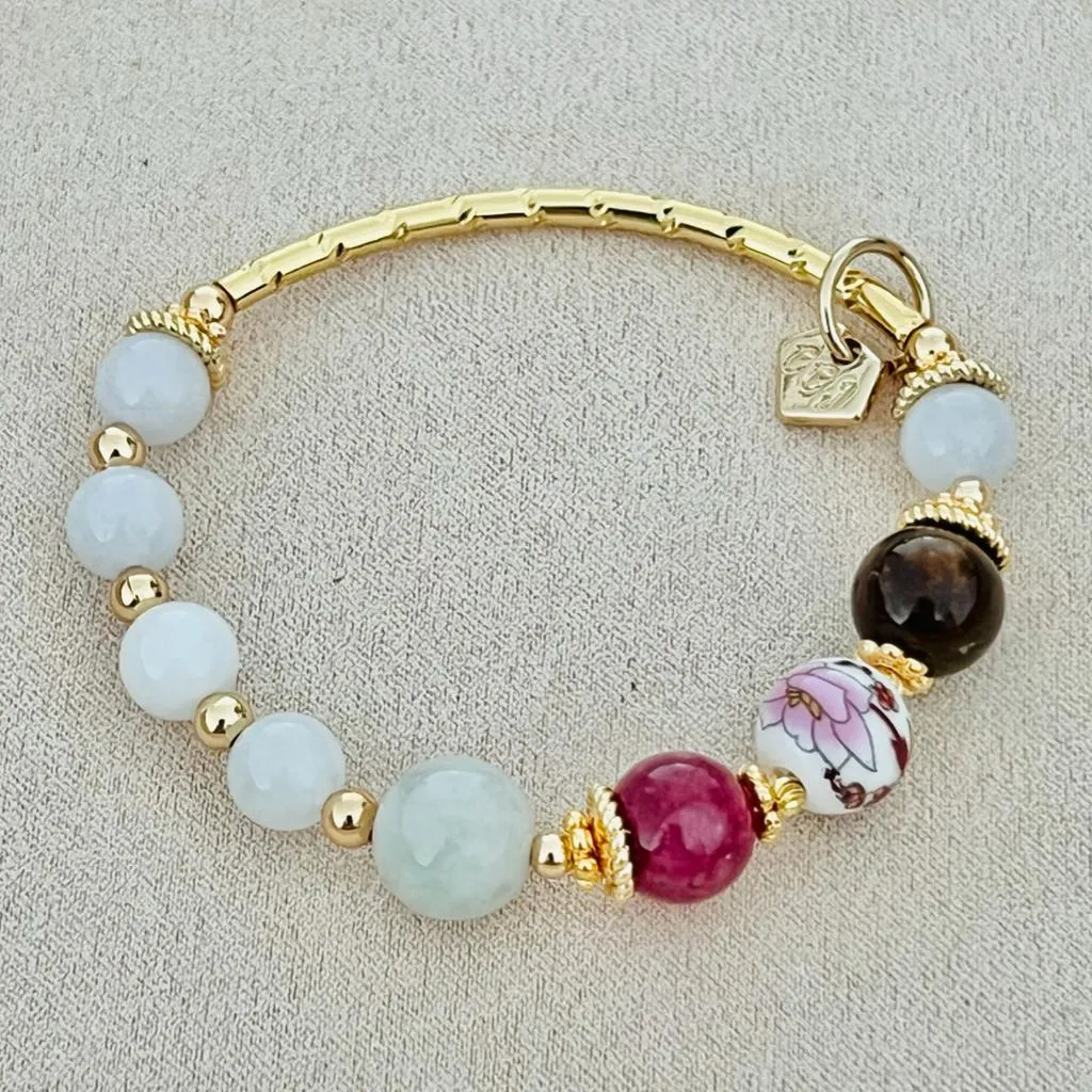 Jade & Pink Brown Tourmaline Bracelet