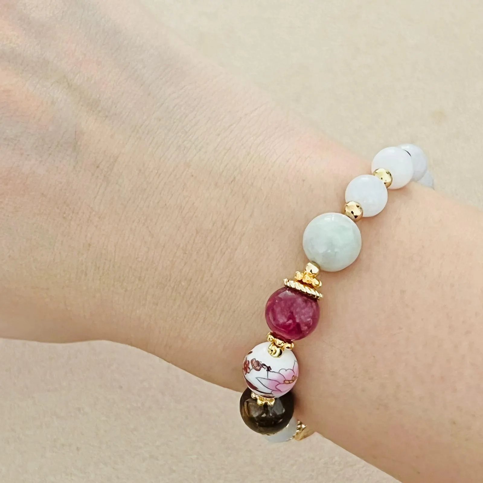 Jade & Pink Brown Tourmaline Bracelet