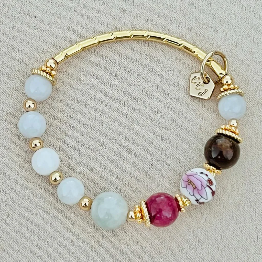 Jade & Pink Brown Tourmaline Bracelet