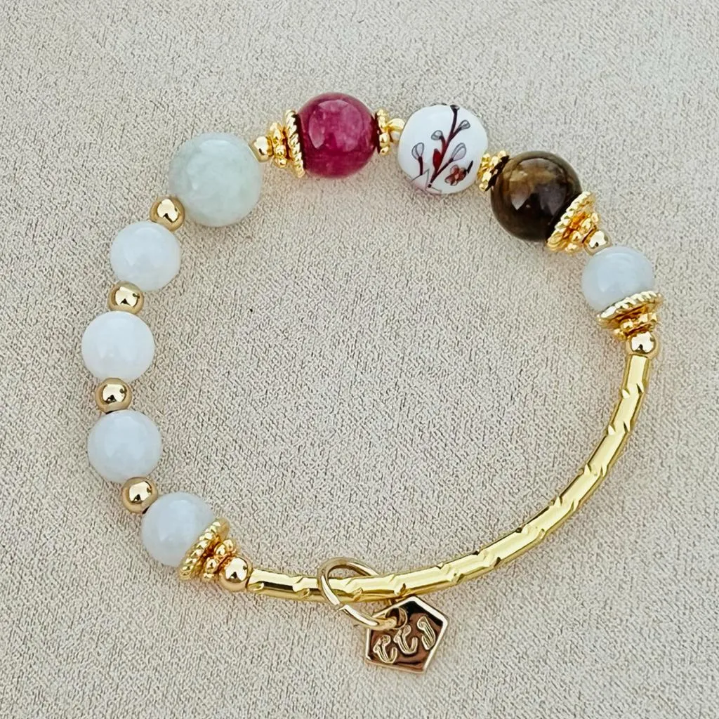 Jade & Pink Brown Tourmaline Bracelet