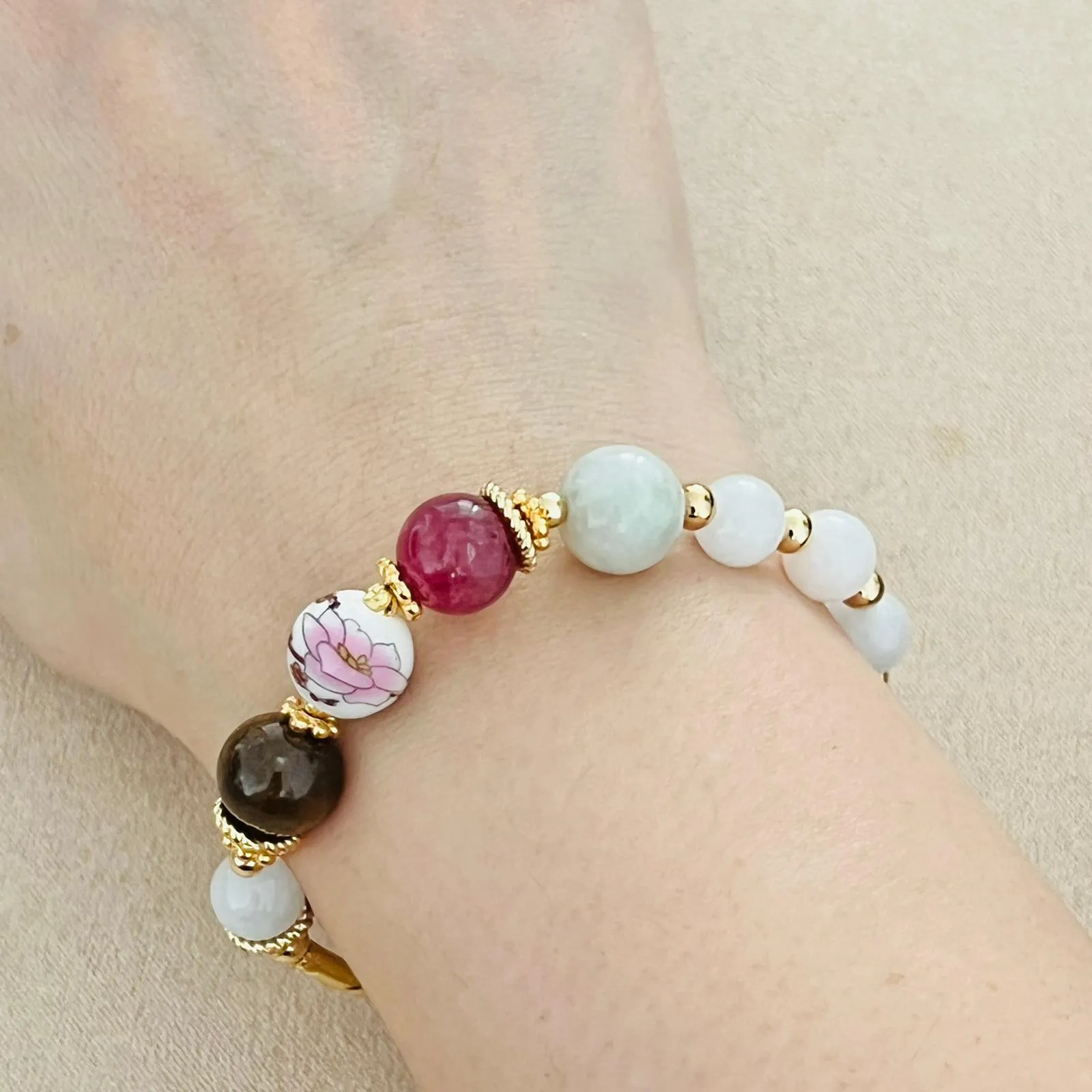 Jade & Pink Brown Tourmaline Bracelet