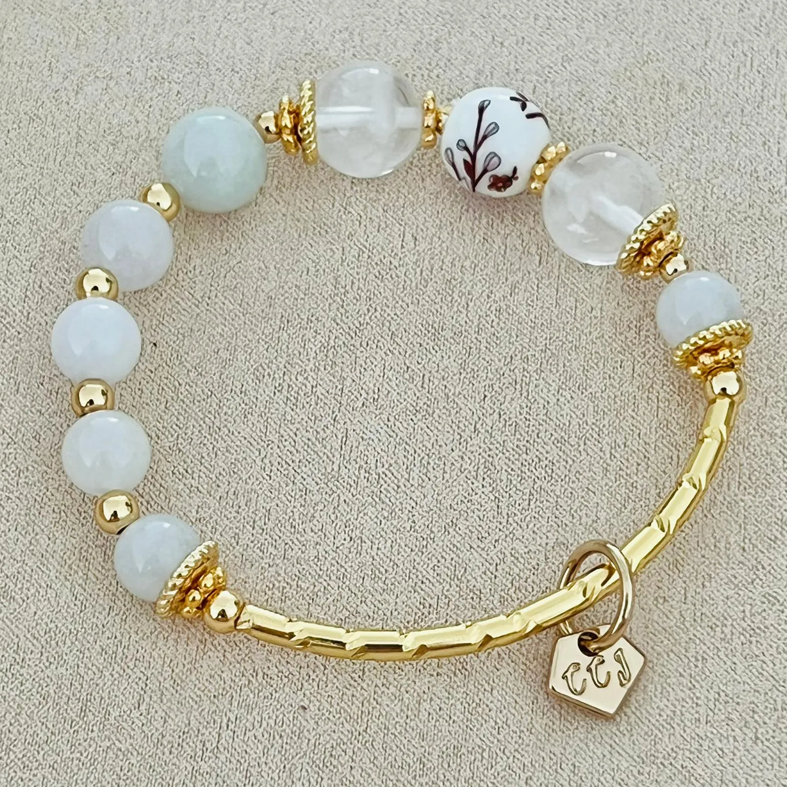 Jade & White Phantom Quartz Bracelet