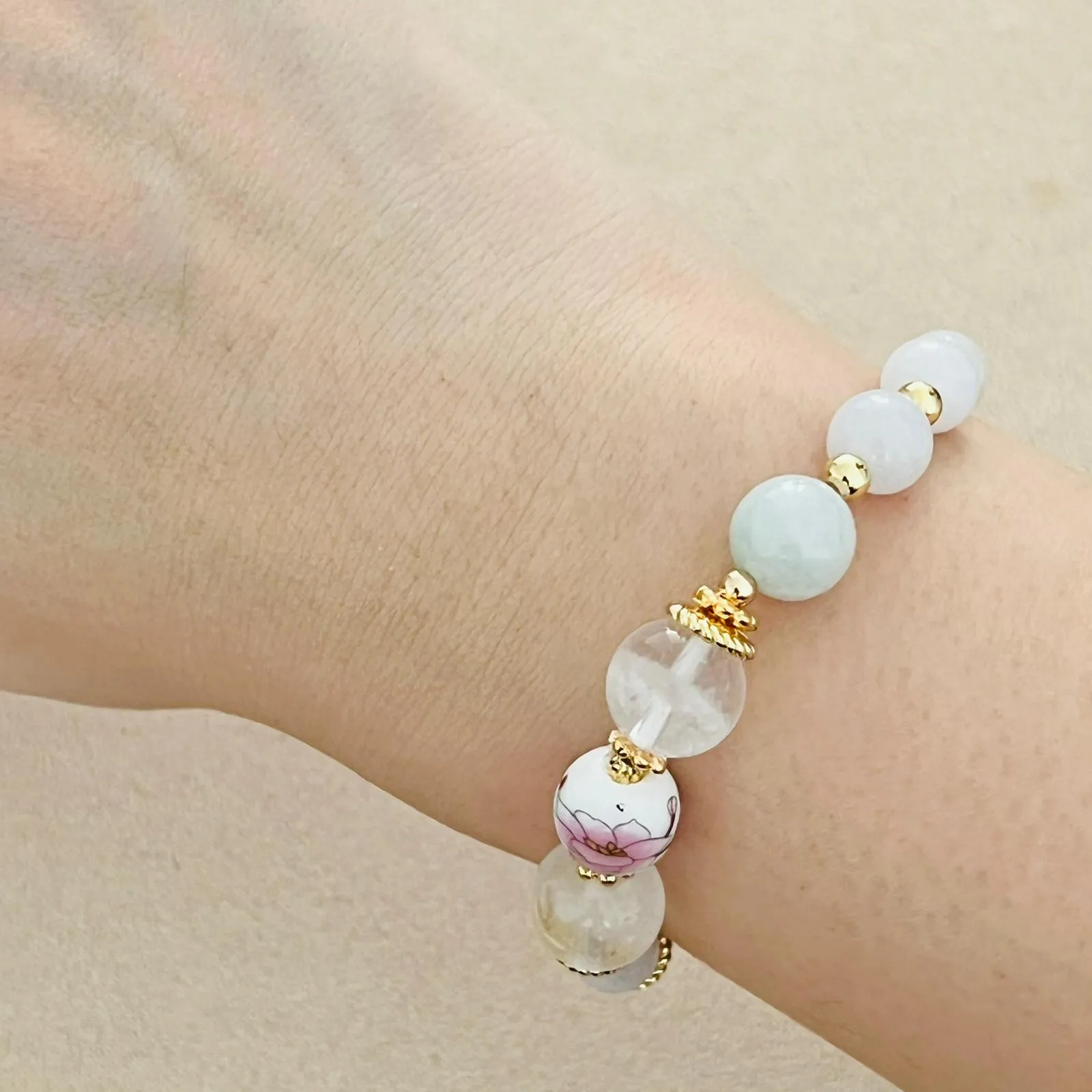 Jade & White Phantom Quartz Bracelet