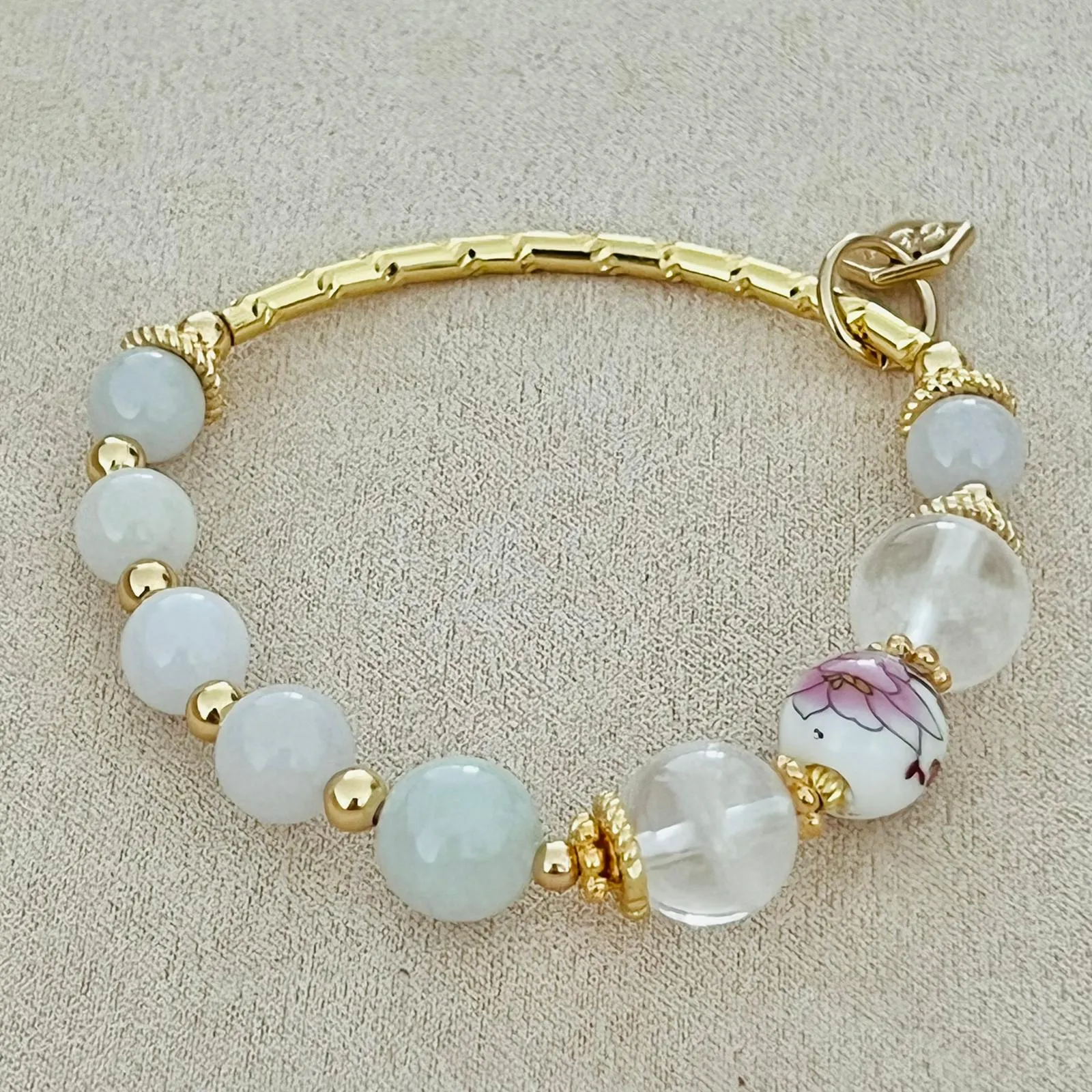 Jade & White Phantom Quartz Bracelet