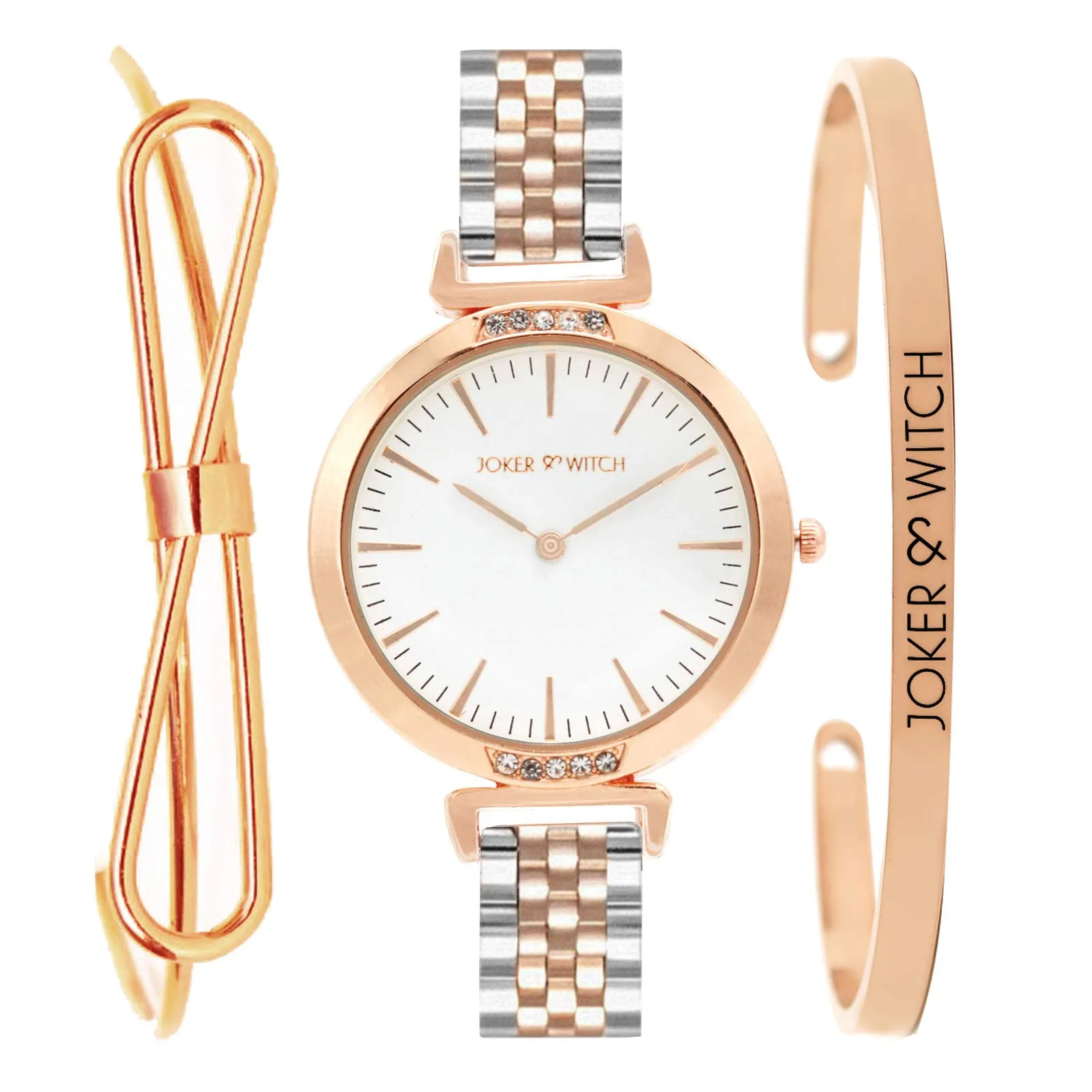 Joker & Witch Kaila White Dial Rosegold Watch Bracelet Gift Set for Women