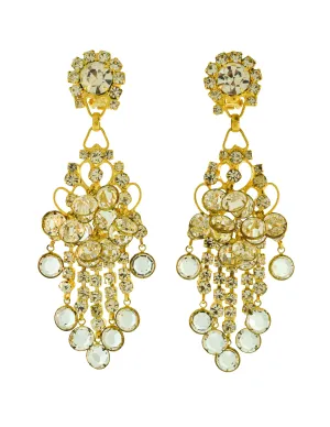 Kenneth Jay Lane Vintage 1960s Outstanding Rhinestone Gold Shoulder Duster Chandelier Earrings