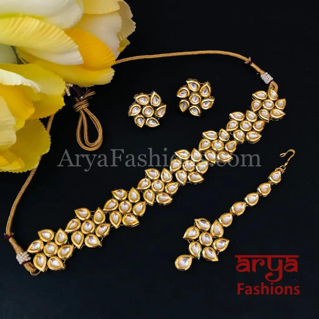 Kundan Flower Choker Necklace with Meenakari back