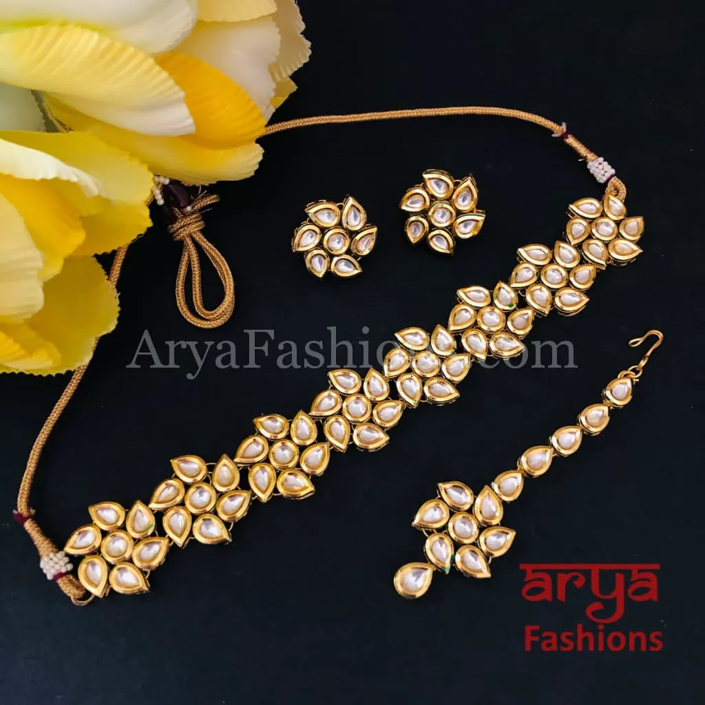 Kundan Flower Choker Necklace with Meenakari back