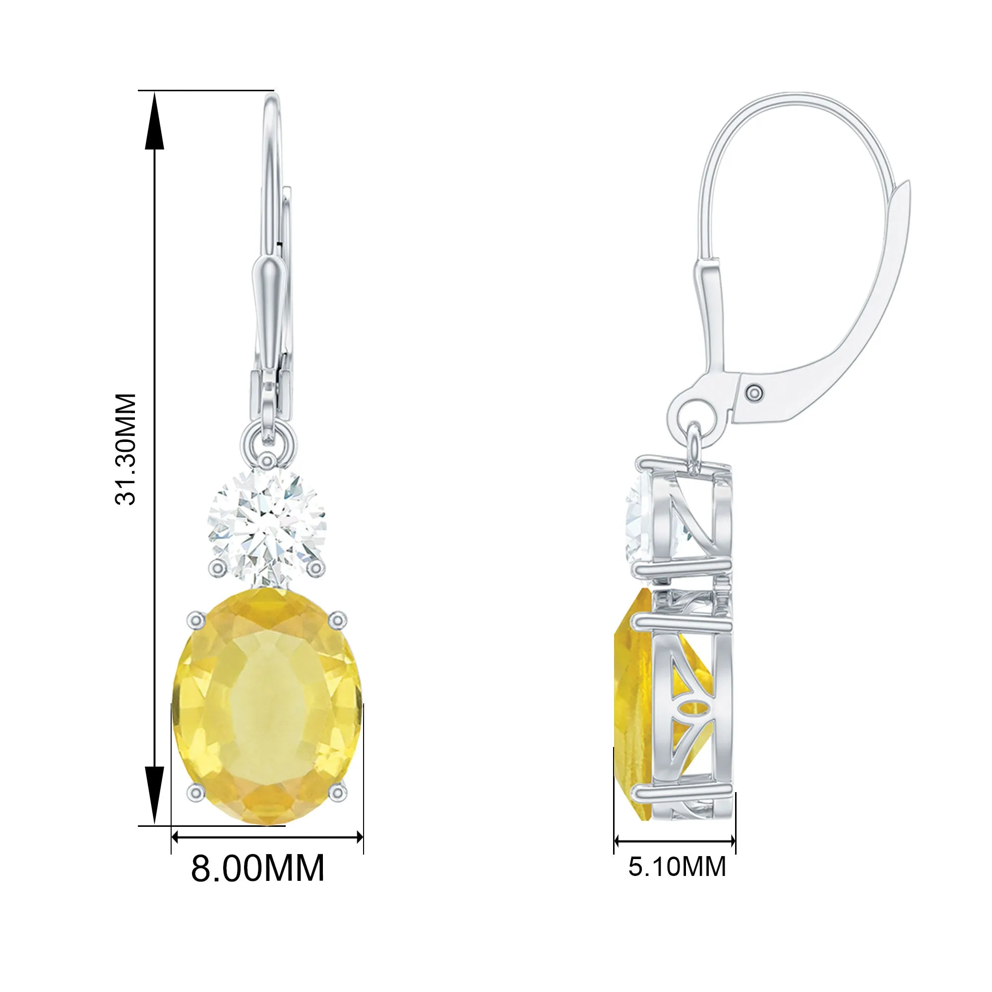 Lab Grown Yellow Sapphire Oval Drop Dangle Earrings With Moissanite