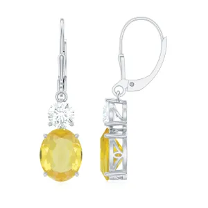 Lab Grown Yellow Sapphire Oval Drop Dangle Earrings With Moissanite