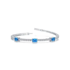 Lafonn Simulated Diamond Blue Topaz Station Flexible Tennis Bracelet B0200BTP68