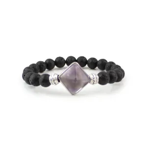 Lava and Amethyst Pyramid Beaded Bracelet