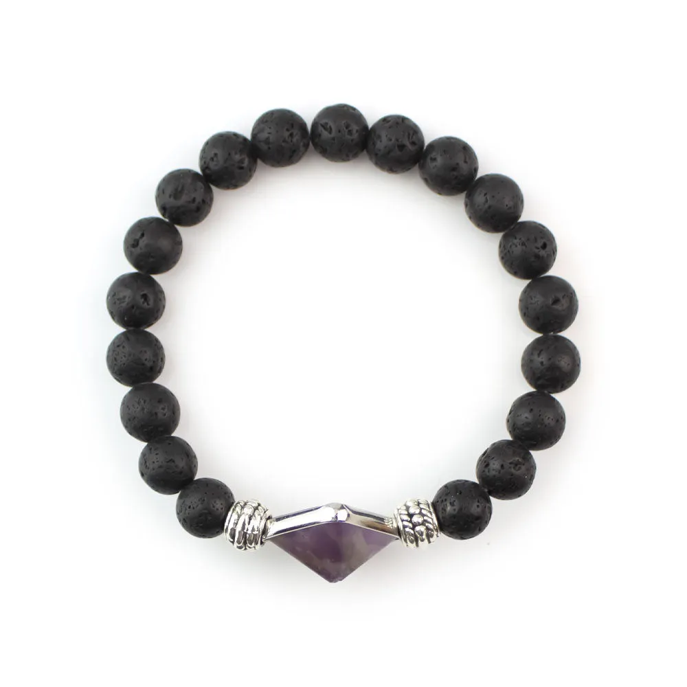 Lava and Amethyst Pyramid Beaded Bracelet