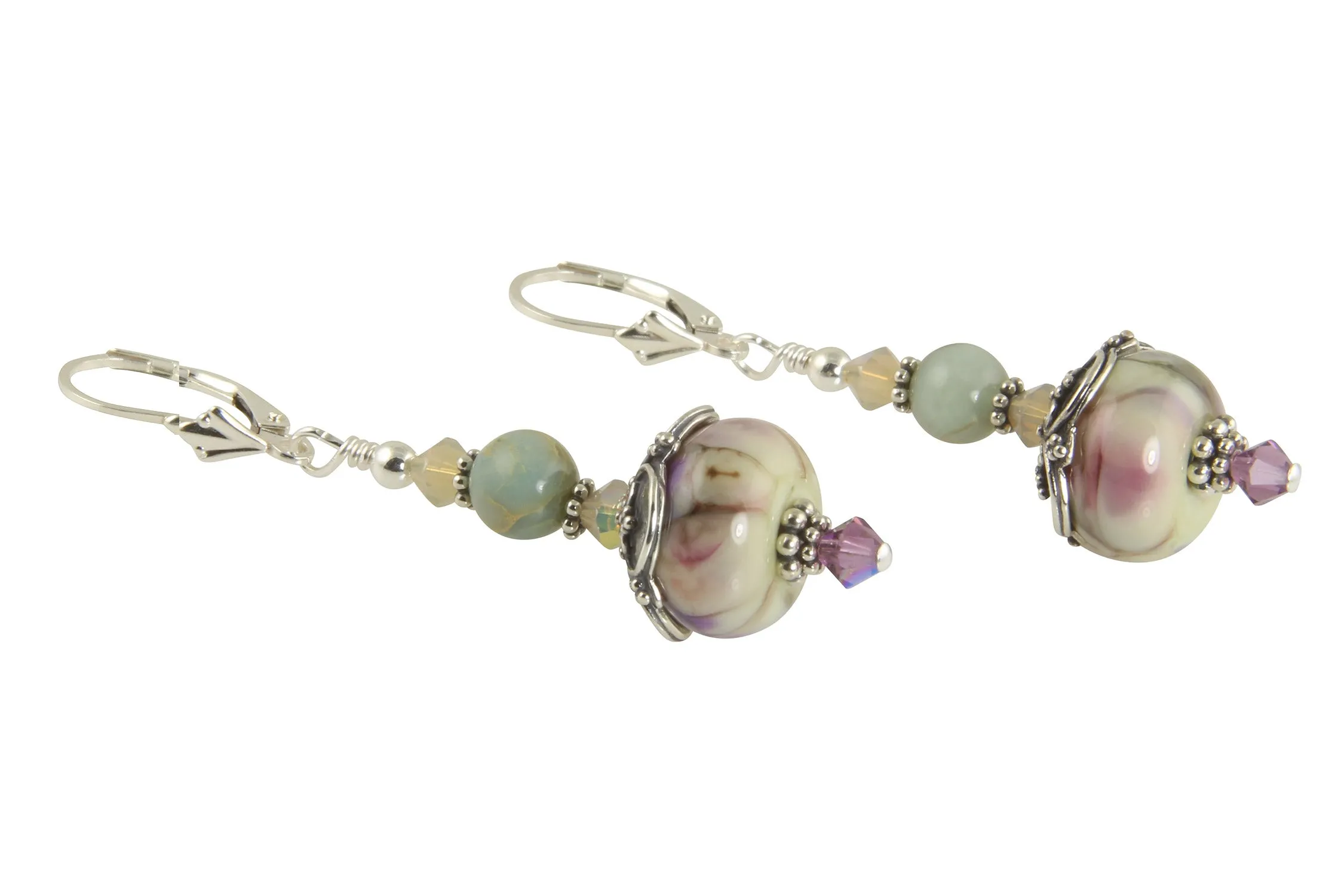 Lavender Marble Lampwork Bead Earrings