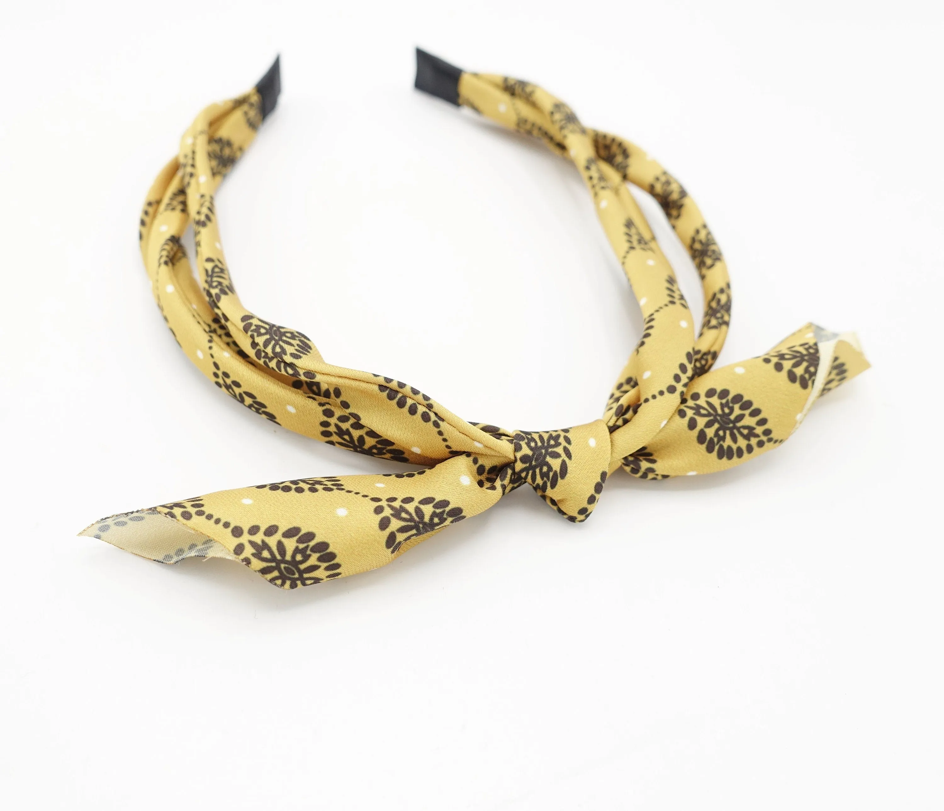 leaf print bow knot triple fabric strand headband unique thin hairband women hair accessory