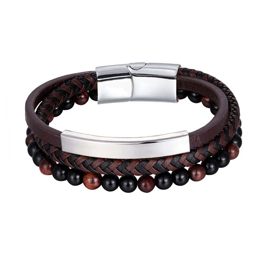 Leather Beaded Chakra Tiger Eye Bracelet